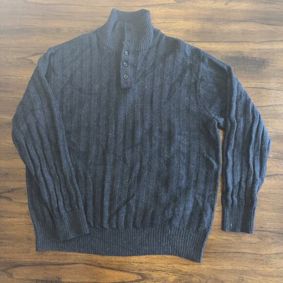 Northern Isles Premium Men’s L Black Alpaca Wool 1/4 Button Pullover Sweater - Picture 1 of 7